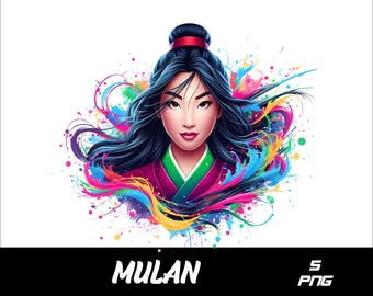 5 PNG Princess Png Mulan Splash and Watercolor Png Mulan Transparent PNG file for Sublimation