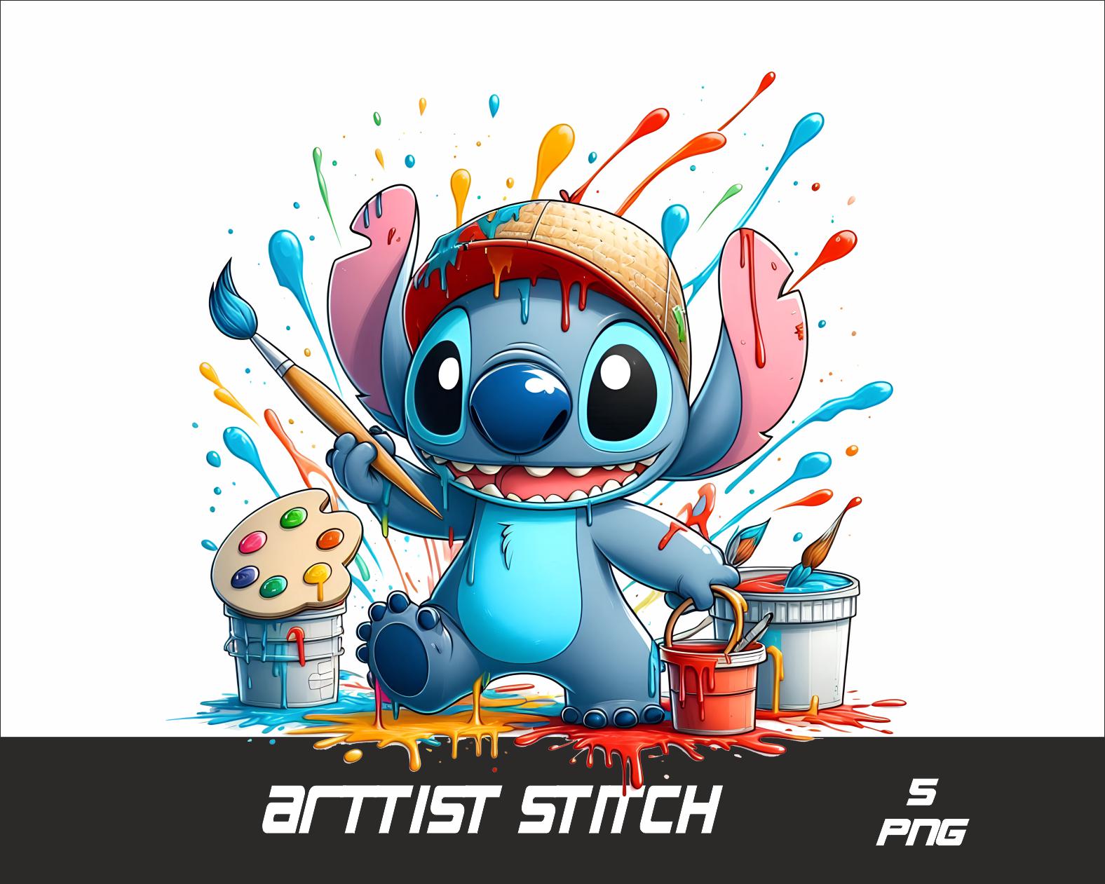 5 PNG Stitch Artist Png Stitch Splash and Watercolor Png Painting Stitch Transparent PNG file for Sublimation Painting Artist Stitch PNG