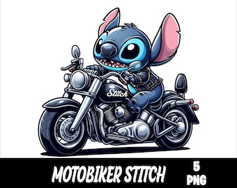 5 PNG Motobiker Stitch  Png Stitch Splash and Watercolor Png Stitch Transparent PNG file for Sublimation