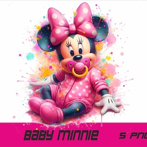 5 PNG Baby Minnie Png Mouse Splash and Watercolor Png  Minnie  Transparent PNG file for Sublimation Baby Minnie PNG