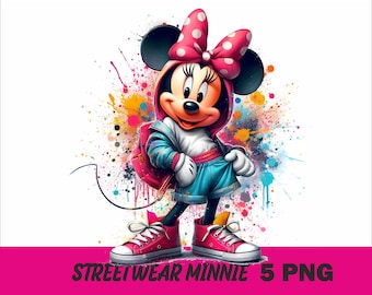 5 PNG Streetwear Minnie Png Mouse Splash et aquarelle Png Minnie Fichier PNG transparent pour sublimation Streetwear Minnie PNG
