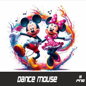 5 PNG-dans Musse och Minnie PNG-älskare Musstänk och akvarell PNG Minnie och Mickey transparent PNG-fil för sublimering