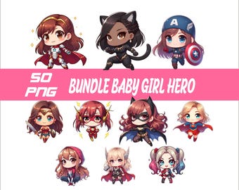 50 PNG Bundle Baby Superhero Girl Png Superhero Splash and Watercolor Png Transparent PNG file for Sublimation