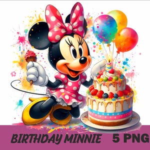 5 PNG Birthday Minnie Png Mouse Splash and Watercolor Png Birthday Minnie  Transparent PNG file for Sublimation Minnie PNG