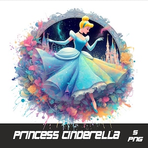 5 PNG Princess Png Cinderella Splash and Watercolor Png Cinderella Transparent PNG file for Sublimation