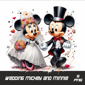 5 PNG Wedding Mickey and Minnie Png Mouse Splash and Watercolor Png Minnie and Mickey Transparent PNG file for Sublimation