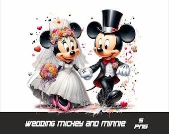 5 PNG Wedding Mickey and Minnie Png Mouse Splash and Watercolor Png Minnie and Mickey Transparent PNG file for Sublimation