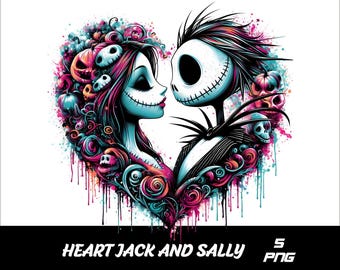 5 PNG Hert Jack et Sally Png Splash et aquarelle Png Jack et Sally Fichier PNG transparent pour sublimation Love Jack et Sally