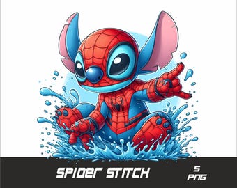 5 PNG Stitch Spider Hero Png Stitch Splash and Watercolor Png Stitch Transparent PNG file for Sublimation
