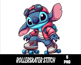 5 PNG Rollerskate Stitch  Png Stitch Splash and Watercolor Png  Stitch Transparent PNG file for Sublimation