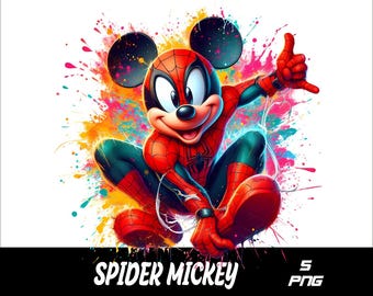 5 PNG Superhero Mickey Png Hero Mouse Splash and Watercolor Png Mickey Transparent PNG file for Sublimation Spider Mickey PNG