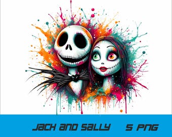 5 PNG Jack y Sally Png Splash y acuarela Png Jack y SallyArchivo PNG transparente para sublimación