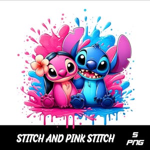 5 PNG Pink Stitch and  Stitch Png Stitch Splash and Watercolor Png Stitch Transparent PNG file for Sublimation
