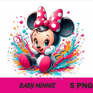 5 PNG Baby Minnie Png Mouse Splash and Watercolor Png Baby Minnie  Transparent PNG file for Sublimation