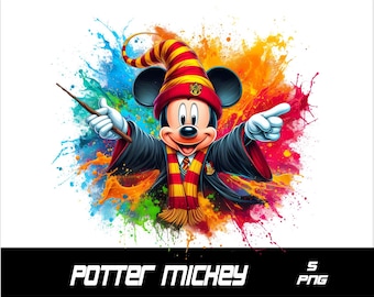 5 PNG Potter Mickey Png Wizard Mouse Splash and Watercolor Png Mickey Transparent PNG file for Sublimation