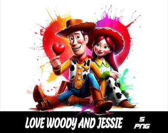 5 PNG Love  Woody and Jessie  Png Woody Splash and Watercolor Png Toy Story  Transparent PNG file for Sublimation