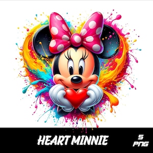 5 PNG Heart Minnie Png Mouse Splash and Watercolor Png Love Minnie  Transparent PNG file for Sublimation Minnie PNG