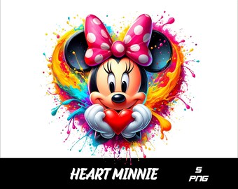 5 PNG Heart Minnie Png Mouse Splash and Watercolor Png Love Minnie  Transparent PNG file for Sublimation Minnie PNG