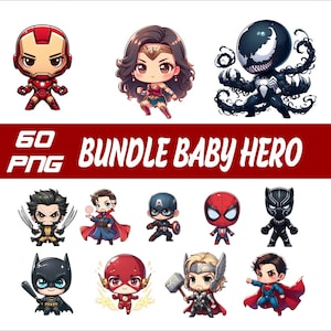 60 PNG Bundle Baby Superhero  Png Superher Splash and Watercolor Png Transparent PNG file for Sublimation