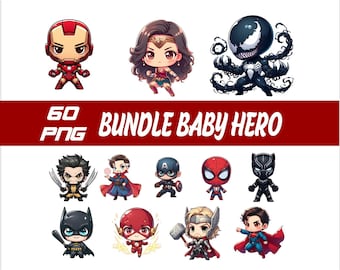 60 PNG Bundle Baby Superhero  Png Superher Splash and Watercolor Png Transparent PNG file for Sublimation
