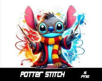 5 PNG Potter Stitch  Png  Wizard Stitch Splash and Watercolor Png Stitch Transparent PNG file for Sublimation