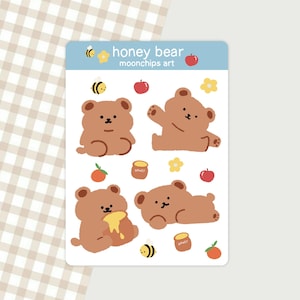 Feuille d'autocollants Honey Bear | Pour les agendas et les journaux