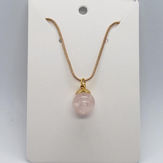 Collier Pendentif Plaqué Or 18 Carats - Cristal Morganite Et Strass - Occasion Très Bon état