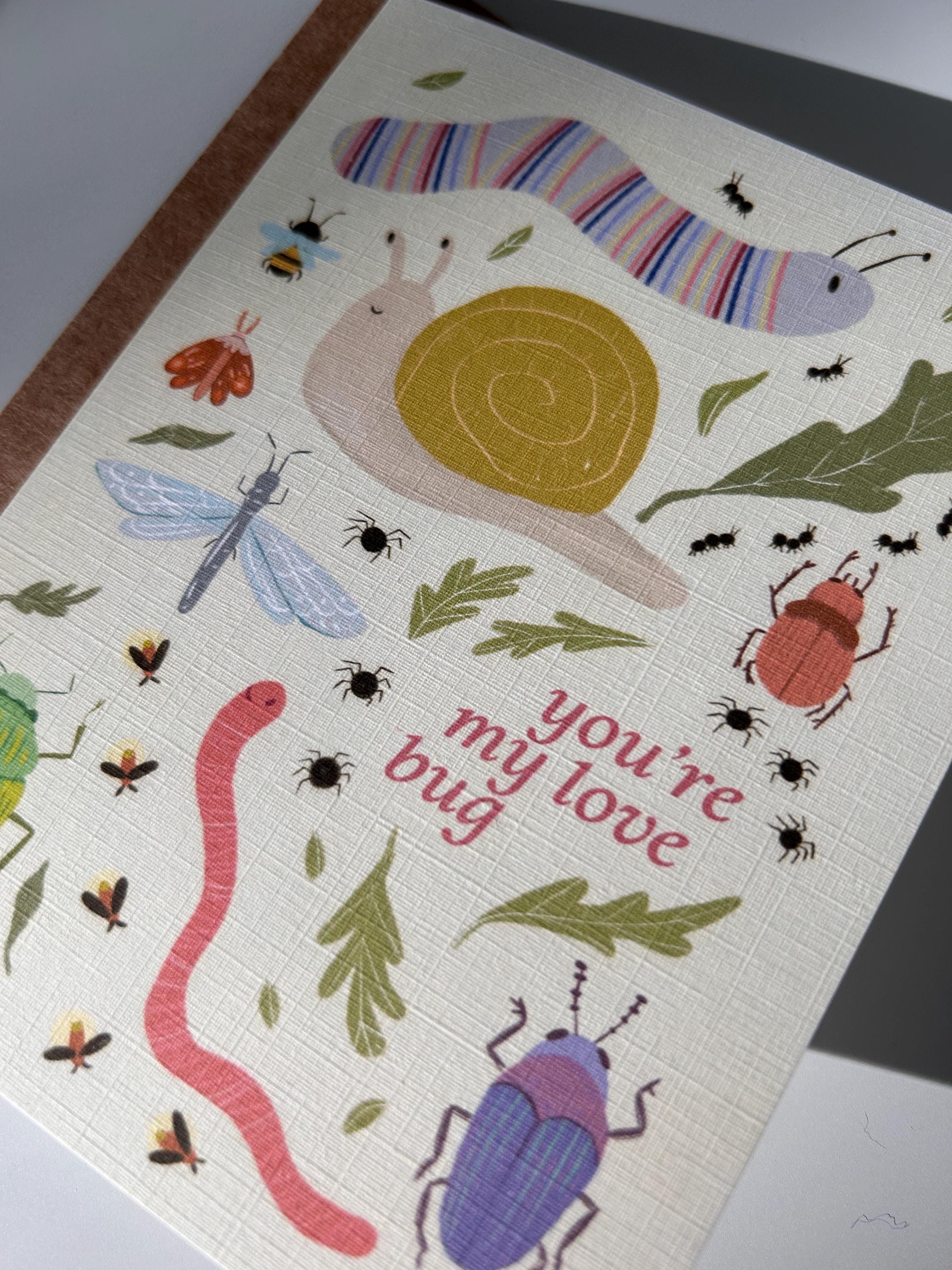 Love Bug Greeting Card, Illustrated Nature Style, Perfect for Couples ...