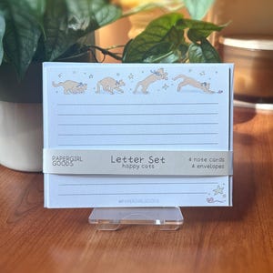 Conjunto de escrita de cartas - Gatos felizes - Conjunto de cartas de animais fofos - Papelaria de inspiração vintage
