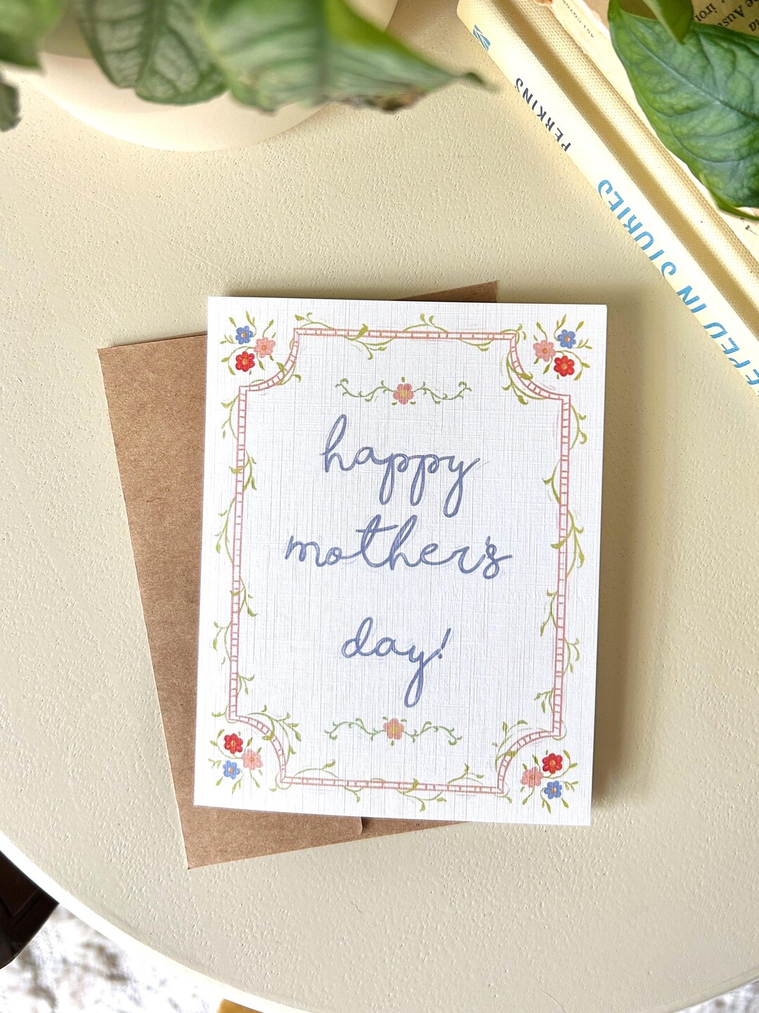 Floral Mother's Day Card - Vintage Style Card With Illustrated Frame ...