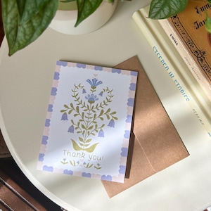 Cartão de agradecimento floral, estilo de arte popular escandinavo, feito à mão, perfeito para amigos, amigos por correspondência, celebrações e momentos especiais