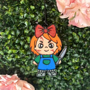 Griezelige personages met strik Freshie | Halloween-frisdrankje | Halloween-autoaccessoires | Spookachtig autodecor