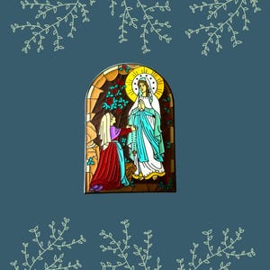 Our Lady of Lourdes Lapel Pin – Blessed Virgin Mary Appearing to St. Bernadette