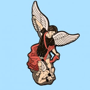 St. Michael the Archangel Defeating Satan Catholic Lapel Pin- Patron Saint of Military, Police officers, Firemen