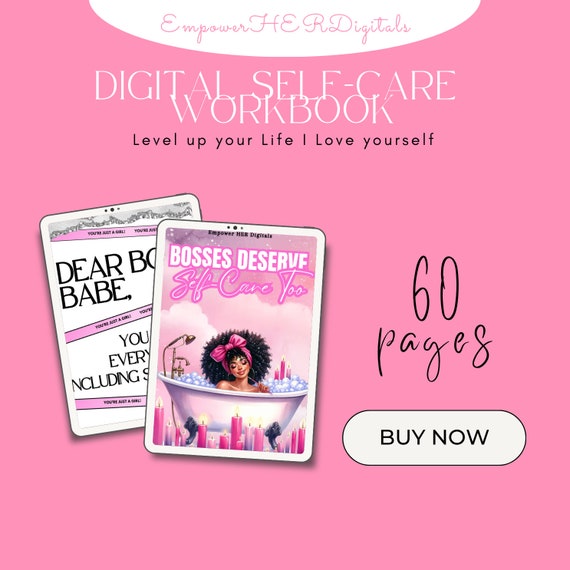 60 pages Editable Self Care Ebook, DIY Planner and Digital Workbook, Self Care, Self Love, Workbook, Level Up, Femenine Ebook,EmpowerHer <3