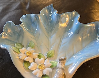 Vintage snack dish  Turquoise with flowers suitable for candies or nuts