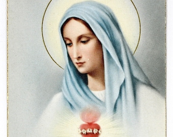 Virgin Mary Holy Cards, Immaculate Heart, 12 Vintage All the Same, Memorare Back