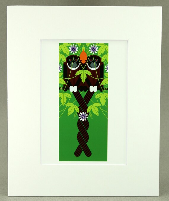 Catnip Charley Harper Print Cat /& Mockingbird Black Matted Large