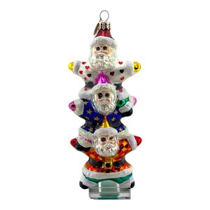 Christopher Radko Santa Bonanza Stacked Santas Glass Ornament 6.5" Multicolored