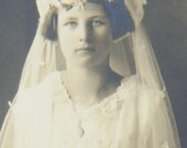 Young Girl Communion Photograph Early 1900s Wax Flowers Jewelry Gloves Green Bay