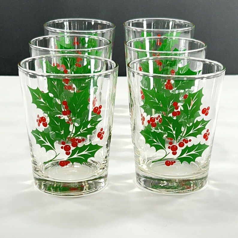Double Old Fashioned Christmas Glasses Holly and Berries Etsy