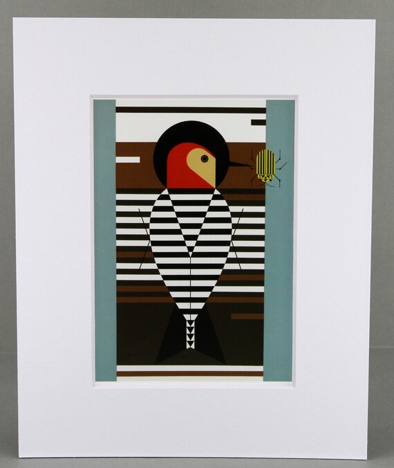 White Matted Wings of the World Charley Harper Print Flock of Birds Large