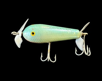 Cisco Topper Lure Aqua Blue Scales Red Belly Vintage Fishing Equipment Two Hooks
