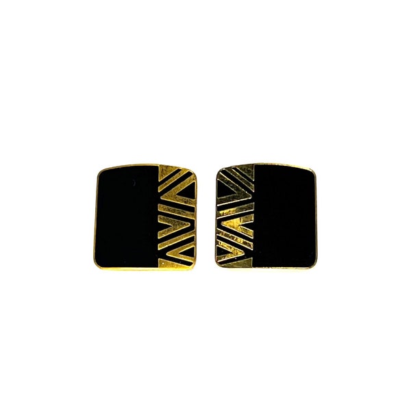 Laurel Burch Naito Earrings Black and Gold for Pierced Ears Vintage 1980s Signed