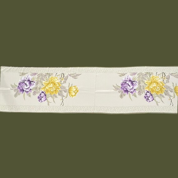 Peonies Scarf Purple and Gold on Beige Rectangula… - image 5