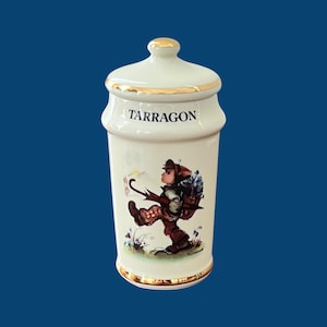 Hummel Danbury Mint Spice Jar Tarragon Porcelain 1987 Made in Japan Gold Trim