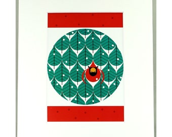 Charley Harper Cardinals Coniferous Cardinal Matted Notecard White Style A