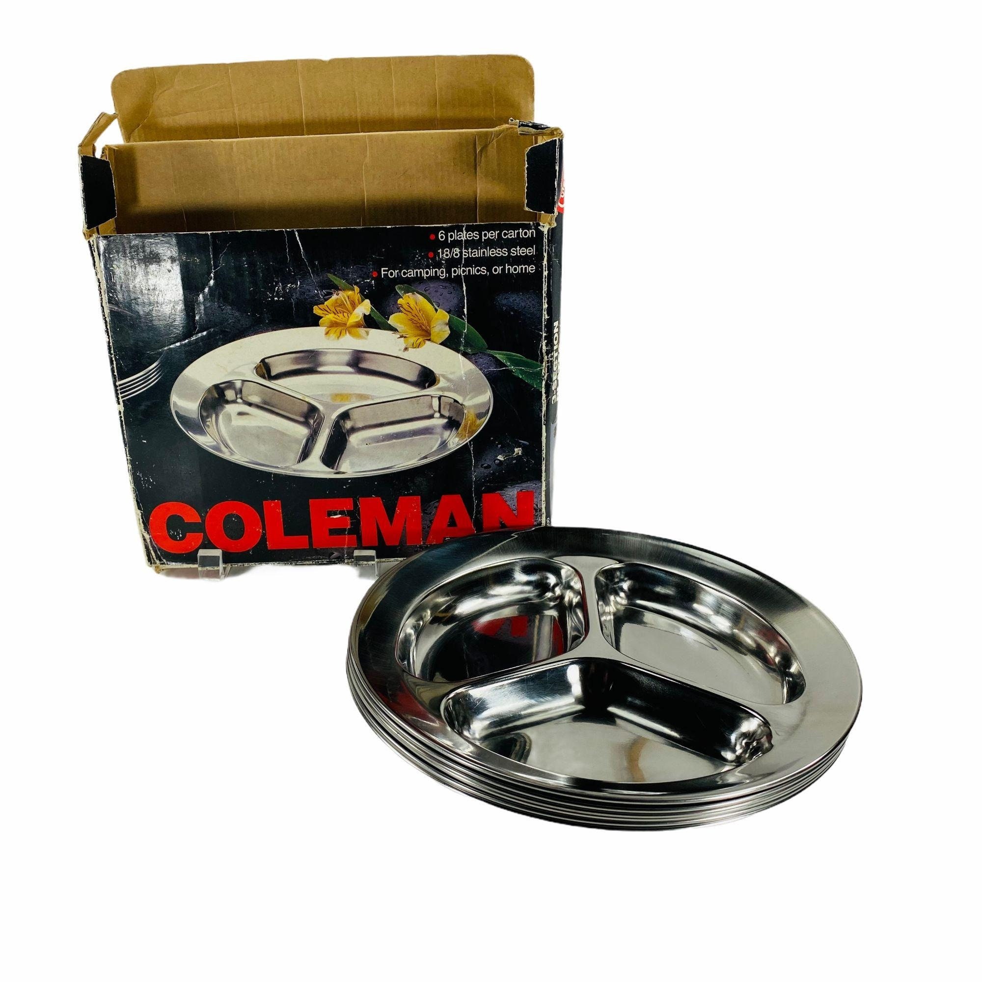Coleman Stainless Steel 3Section Plates Set of 6 in Box Etsy