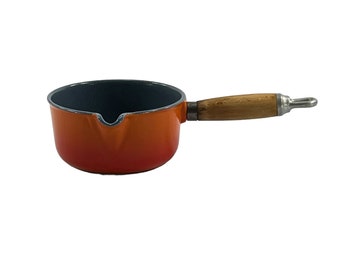 Flame Cast Iron Saucepan with Pour Spout Vintage Made in Belgium Wood Handle