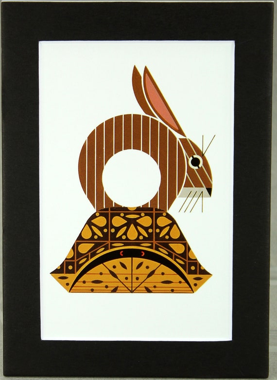 RABBIT fun animal art Glass Christmas Ornament Charlie// Charley Harper